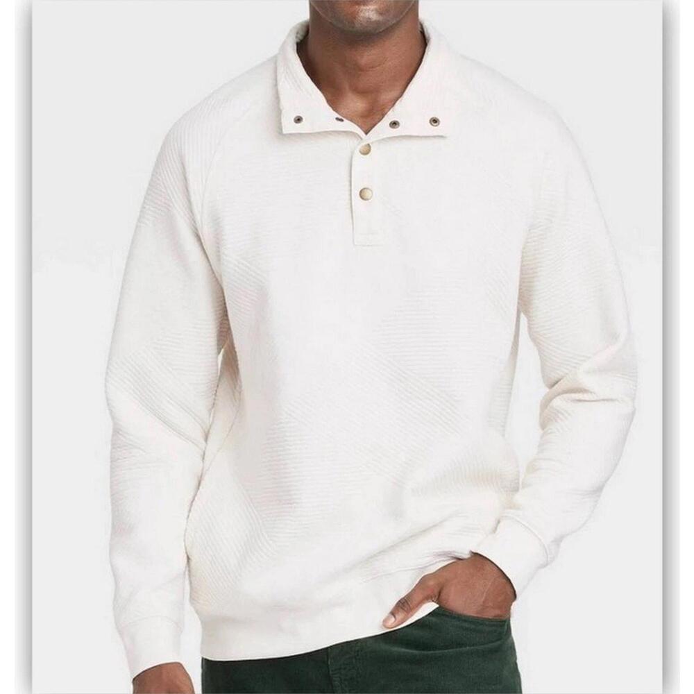 NEW Men's Quilted Snap Pullover Sweatshirt - Goodfellow & Co Ivory Size LARGE